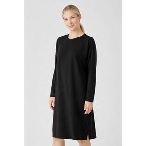 Eileen Fisher Crew Neck T-Shirt Dress Womens PM Petite Boxy Stretch Knee Length